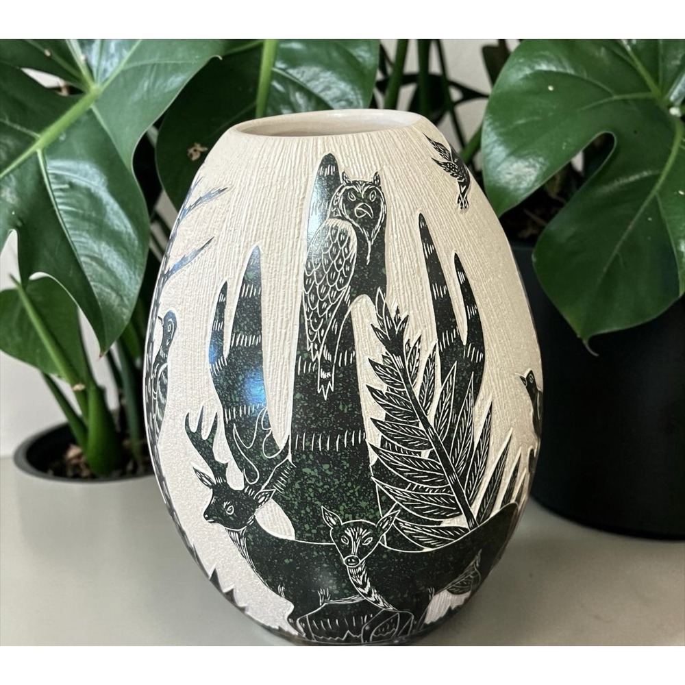 Mata Ortiz Pottery Artisan David Bejarano Deer Owl Javelina Wildlife Motif Vase